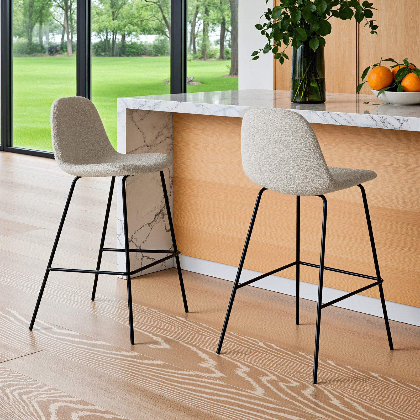 Kody Upholstered Bar & Counter Stool, Counter Stool (23.5" Seat Height), White Boucle