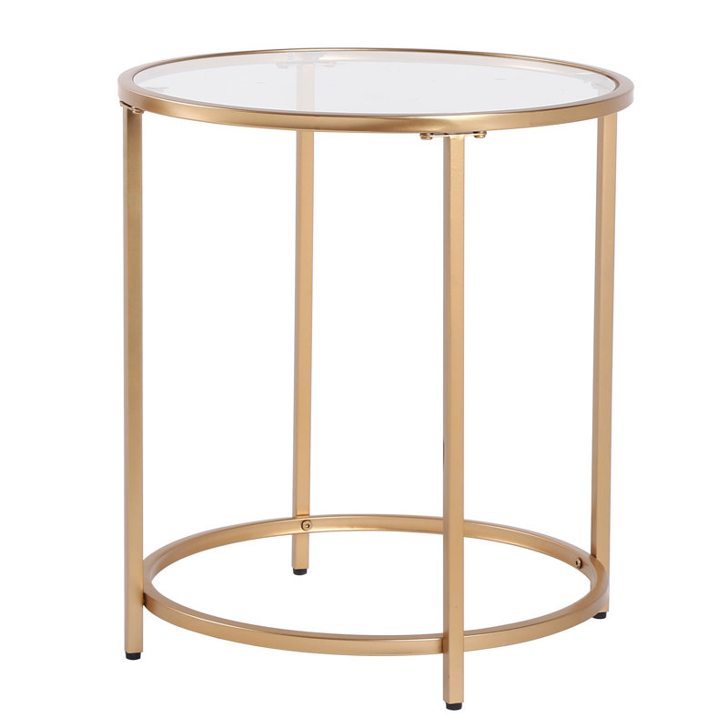 Round Glass Top End Side Table, Gold
