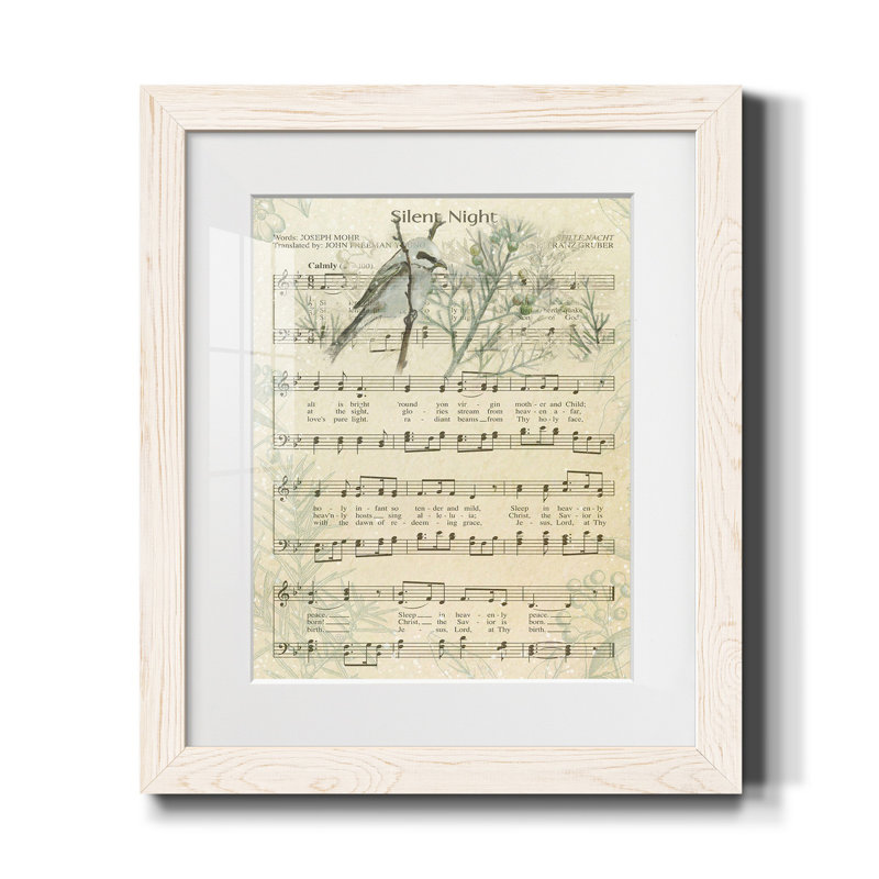 Silent Night - Reproduction d'art textuel sur papier encadré, H 20 po x l 17 po x P 1,5 po, Blanc