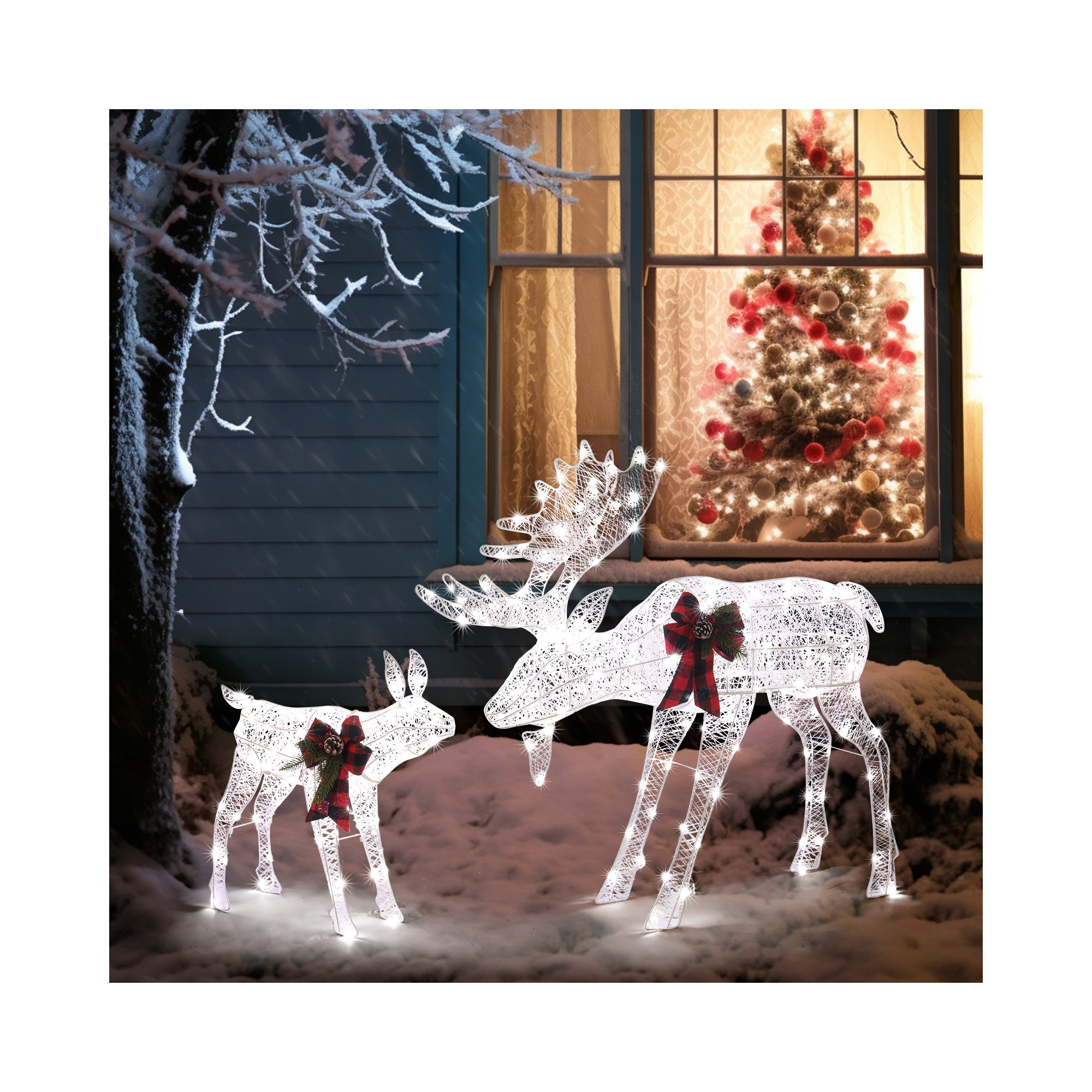 Jalyrica Moose Family Lighted Display Set Christmas Decoration, White