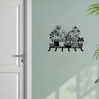 Porte-clés mural minimaliste noir avec vase et ... - Fer - 1 pièce - Porte-clés - Noir - Organisation multi-clés