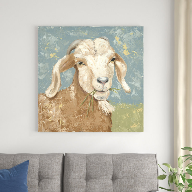 «Farm Life-Brown Goat», peinture sur toile, H 36 po x l 36 po, Toile tendue