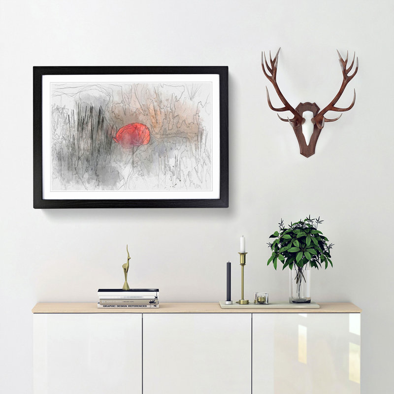 Red Poppy Flower in Abstract - Framed Print, 48cm H x 65cm W x 2cm D, Black Framed