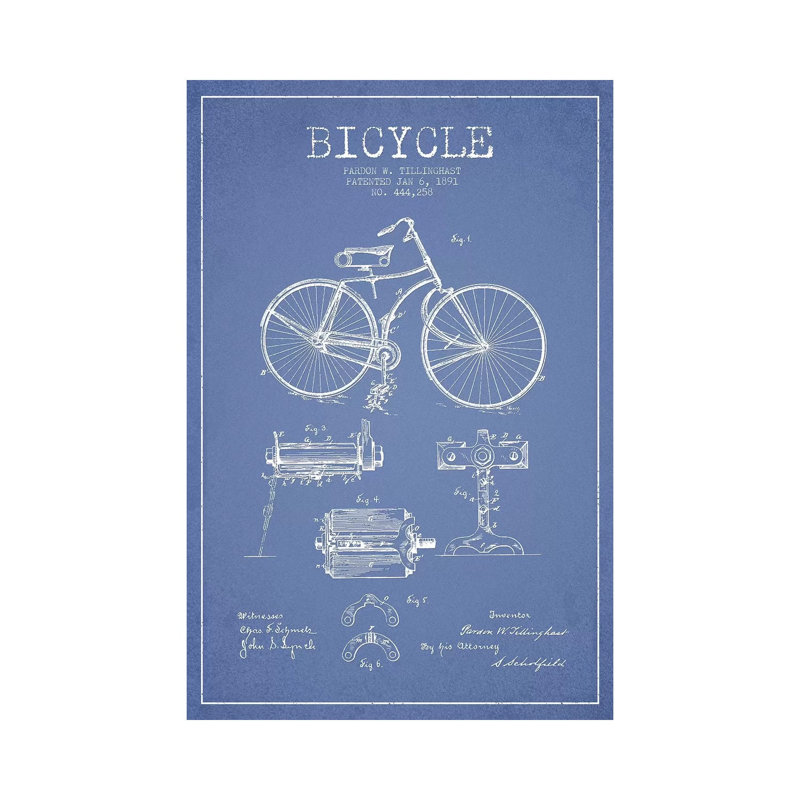 Pardon W. Tillinghast's Bicycle Patent Sketch by Aged Pixel - Wrapped Canvas Print, 20.32 cm H x 30.48 cm W
