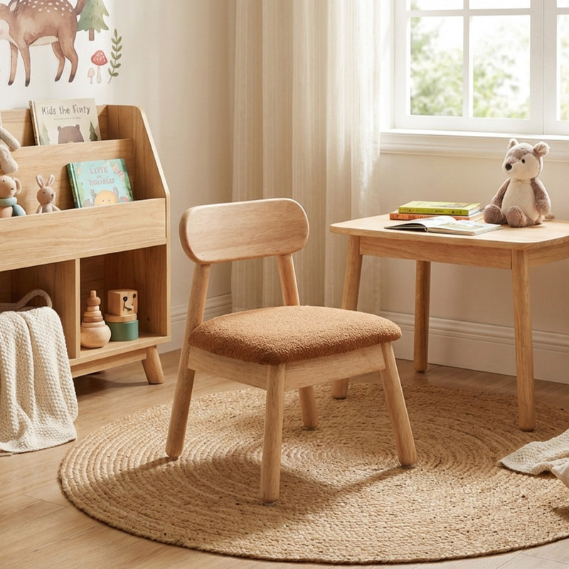 Chaise pour enfants en bois rembourrée, Brun