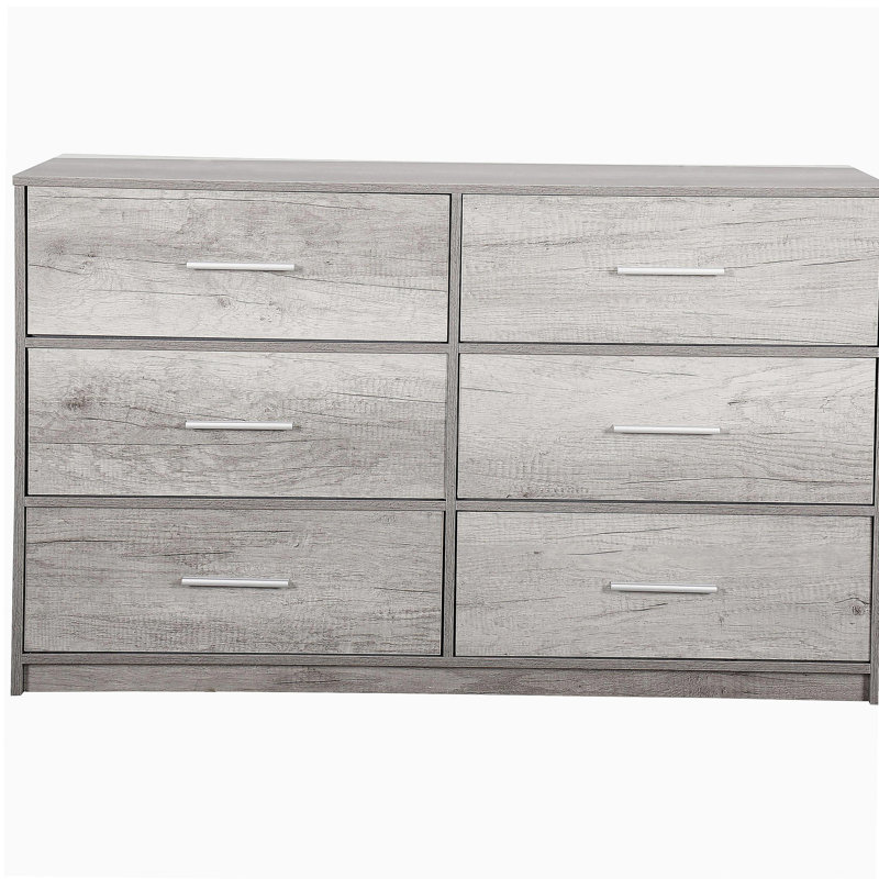 Commode 6 tiroirs avec grands tiroirs en tissu, gris