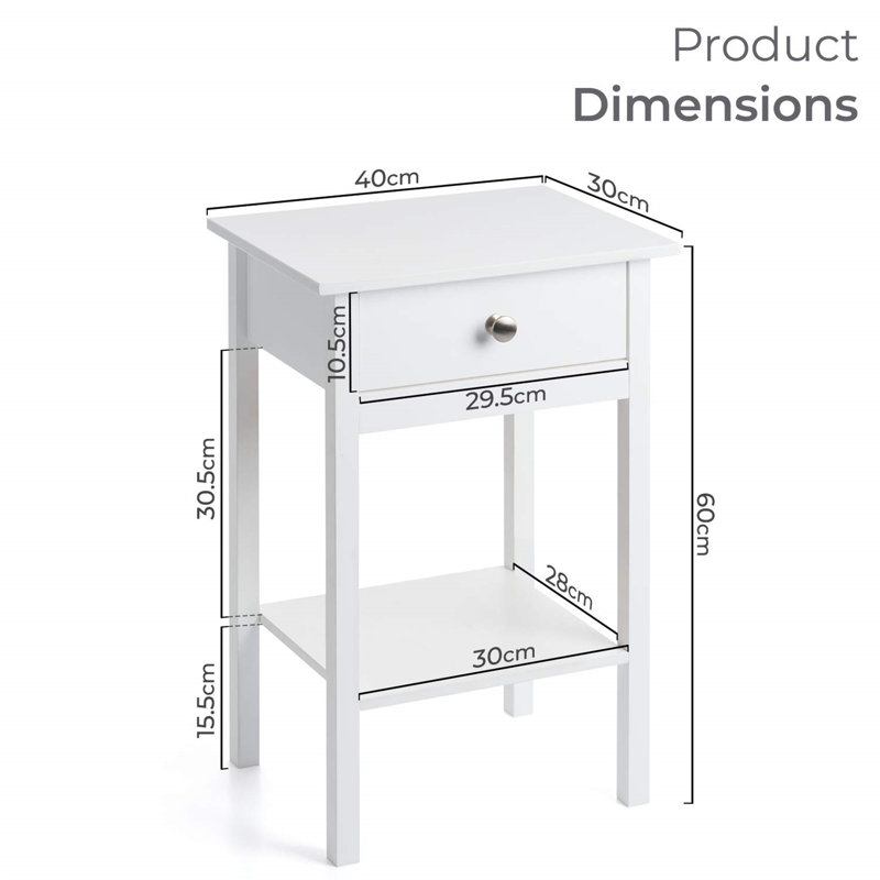 Lapierre 40cm W Manufactured Wood Bedside Table, White