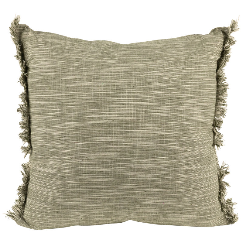Coussin décoratif carré avec frange - 15 po - Vert sauge