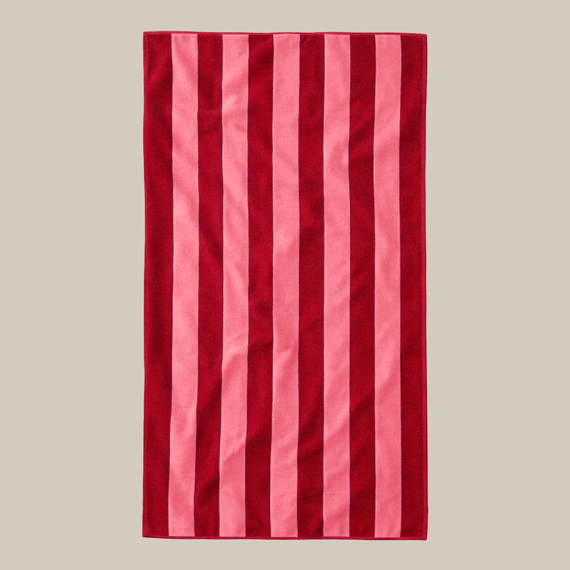 Organic Cotton Striped Beach Towel, Red/Pink Striped