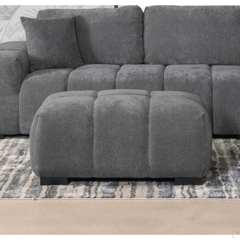 Plather Charcoal Grey Upholstered Rectangular Ottoman