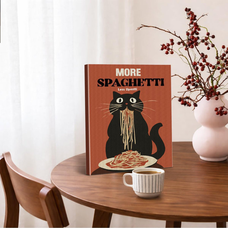 Drôle de chat Spaghetti, impression sur toile humoristique, chat affamé, affiche sur toile, photo amusante, décoration murale pour la cuisine, salle à manger, salle à manger encadrée