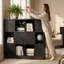 Bibliothèque autoportante industrielle, armoire de rangement à 12 cubes avec porte coulissante cannelée, bibliothèque décorative d'intérieur, noir-130365360