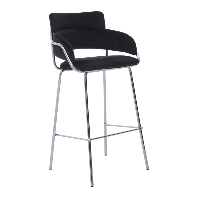 Elsberry Upholstered Counter Stool with Metal Frame, Silver, Black
