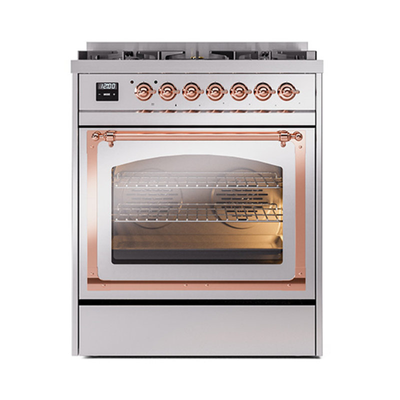 ILVE Nostalgie II Noblesse 30 in Dual Fuel Range, Natural Gas, Stainless Steel/Copper