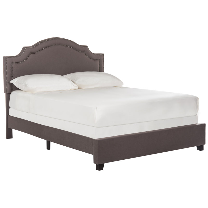 Upholstered Standard Bed, Full, Dark Taupe/Brass