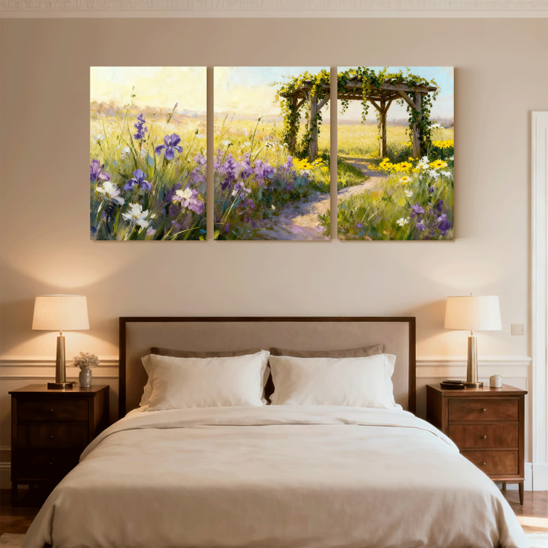 Ensemble de 3 reproductions d'art sur toile avec tonnelle en bois, H 18 po x l 36 po