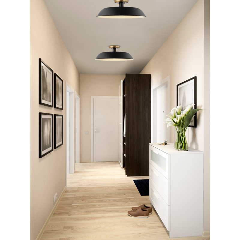 Plafonnier semi-encastré 1 lumière Bethany, Laiton bruni, Noir mat, H 7 po x l 19,88 po x P 19,88 po