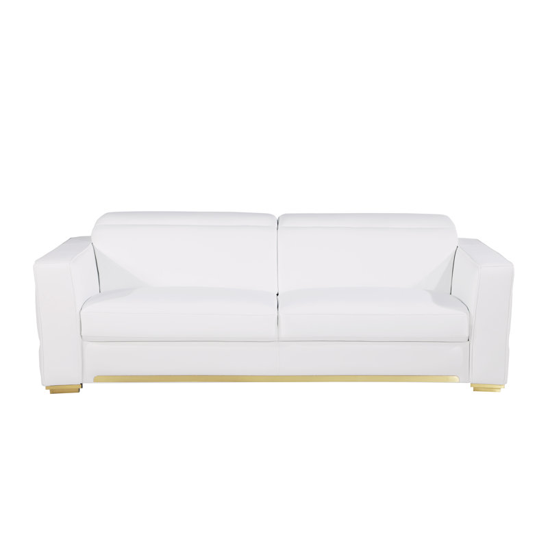 Raymod Top Grain Genuine Italian Leather Square Arm Sofa, Gold, White