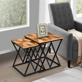 Ensemble de 2 tables de bout gigognes carrées 23 pièces, plateau en bois, brun et noir Jyme 25