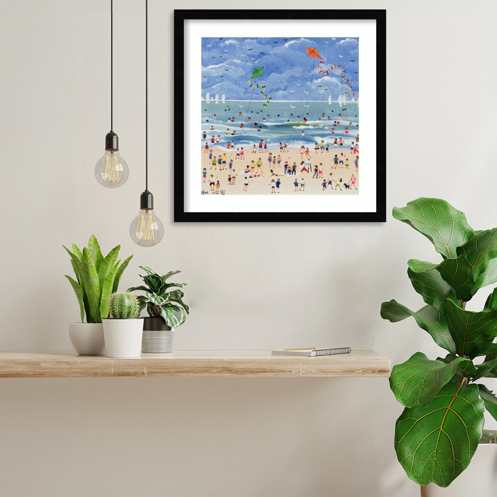 Judy Joel "A Cornish Beach" Print, Black, 17" H x 17" W x 1" D