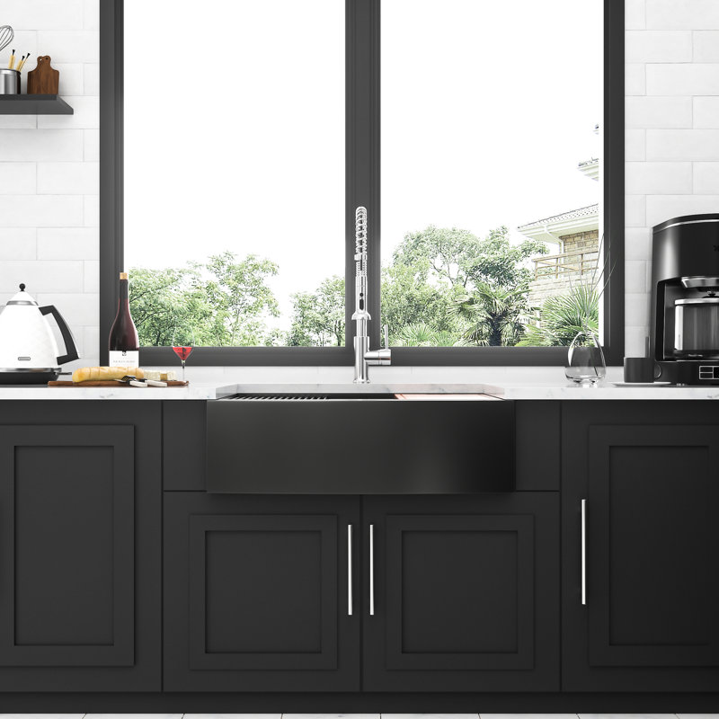 Gunmetal Black 33" Apron Front Kitchen Sink Workstation Stainless Steel
