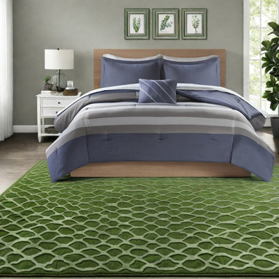 Comfortable Striped Bedding Sets, Hypoallergenic Polyester With Modern Blue And Grey Design For Bedroom