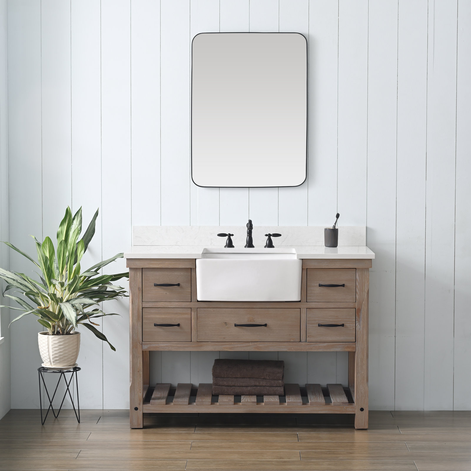 Cookeville 48" Single Bathroom Vanity, Weathered Natural/Matte Black