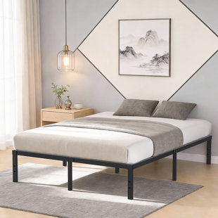 Turberville Black Metal Platform Bed Frame With Steel Slat Support, No Box Spring Needed