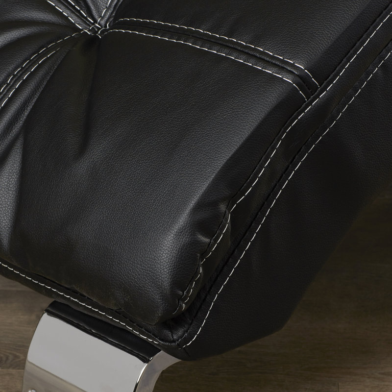 Allizzon Faux Leather Chaise Lounge, Black Faux Leather