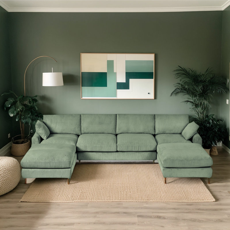 Canapé modulaire en U convertible avec coussins, Vert olive