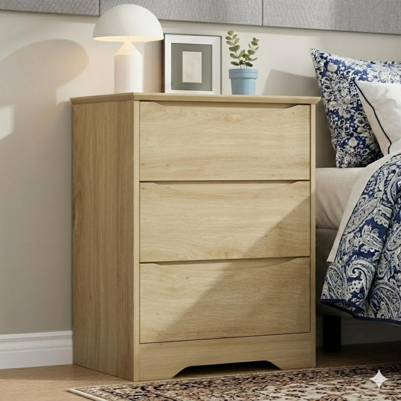 Commode en bois avec 3 tiroirs, grande armoire moderne avec rangement profond, grande commode à large plateau, commode de rangement longue pour chambre à coucher, salon, couloir, chambre d'enfant, naturel