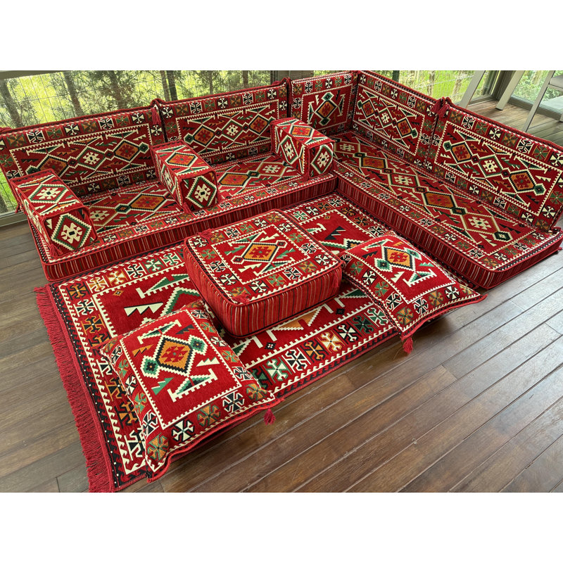 Canapé avec repose-pieds Kilim, Rouge