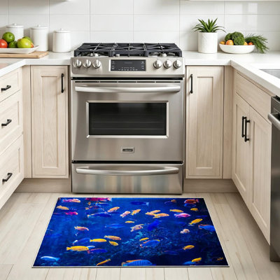 Blue Machine Washable,Animal Tropical Fish and Coral Reef Aquarium Bright Indoor Area Rug