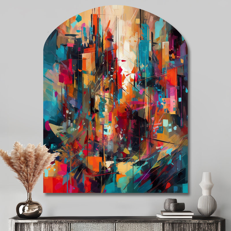 Cheuk - impression d'arche géométrique sur métal, décoration murale asymétrique moderne en métal, H 43 po x l 33 po