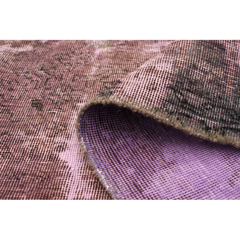 Tapis décoratif en laine mauve clair de conception unique 4 pi 9 po x 6 pi noué à la main