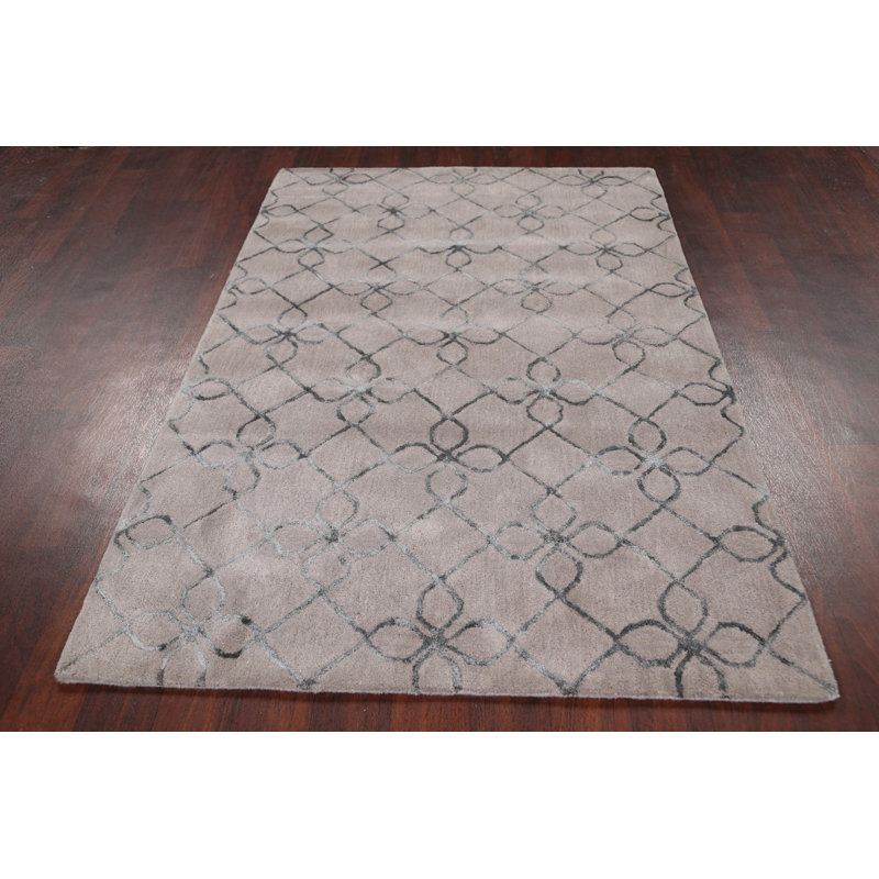 Tapis gris en laine / soie touffeté à la main Carisbrooke