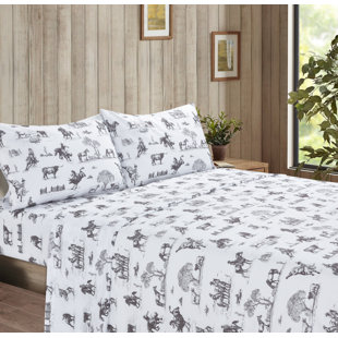 Ranch Living Western Cowboy Ranch Living Brown & White Toile Decorative Sheet and Pillowcase Set