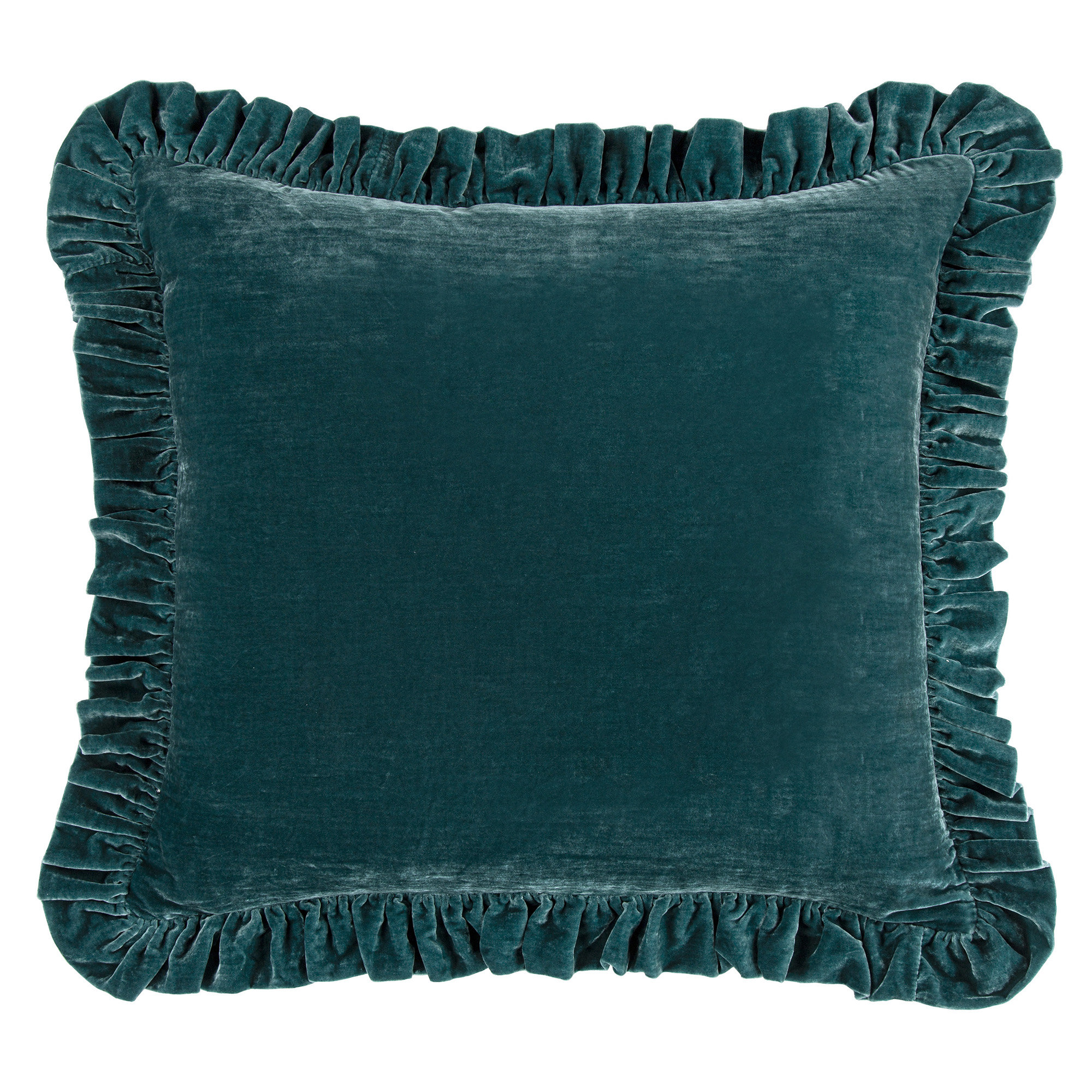 Stella Faux Silk Velvet Classic Chic Modern Rustic Ruffled Euro Sham, Teal