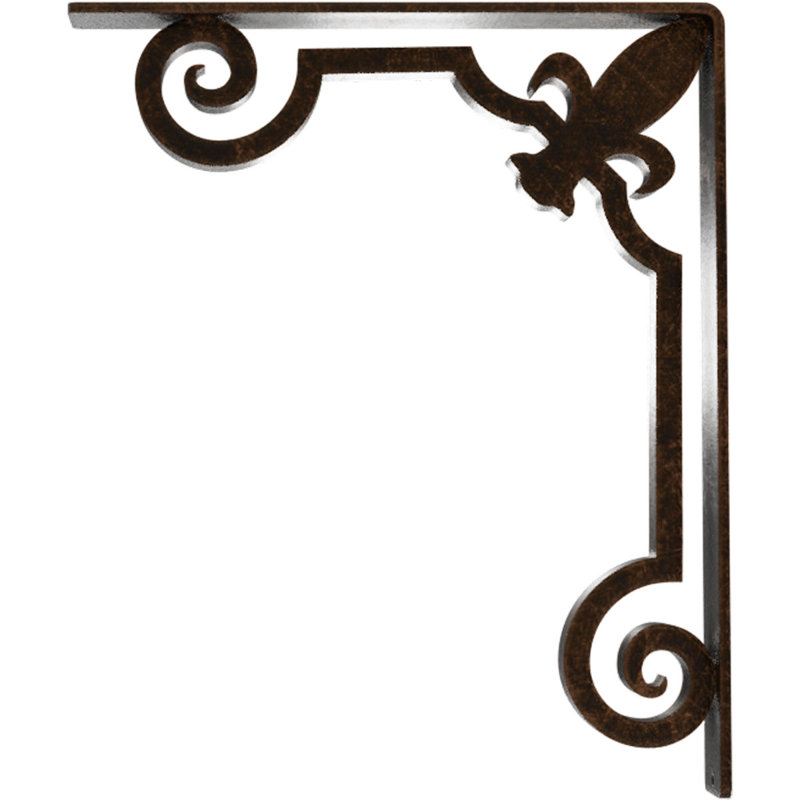 Support en fer forgé Fleur De Lis, Bronze vieilli, H 15 po x l 2 po x P 12 po