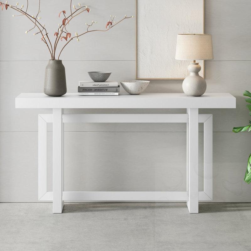 Console en bois avec motif triple rectangulaire, Blanc, Blanc