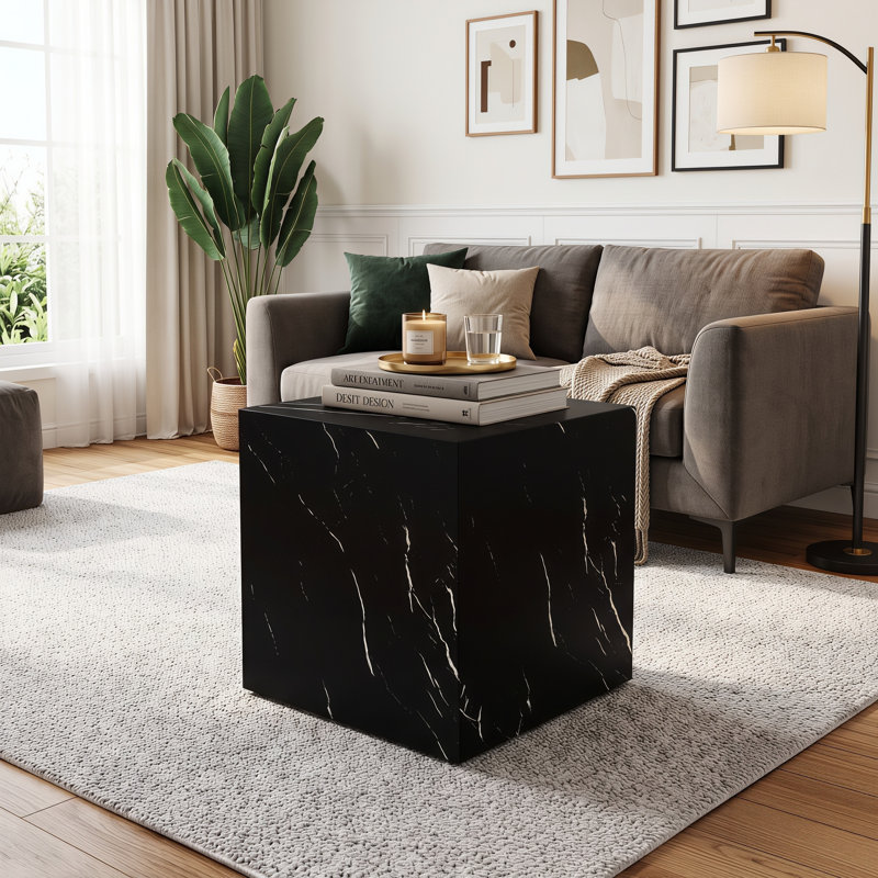 Modern MDF Cube Side Table End Table Accent Table Fully Assembled, Black