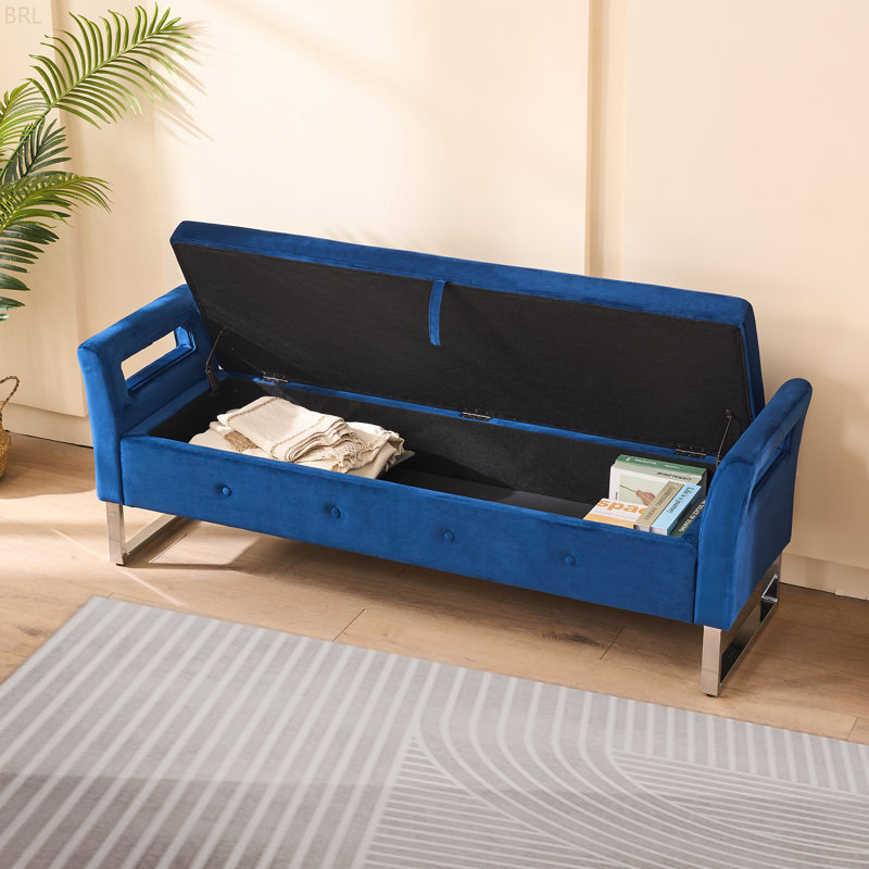 67.89" W Tufted Upholstered Storage Bench, Navy