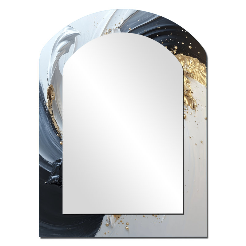 Miroir mural arqué sur métal blanc et or, 34 po x 25 po