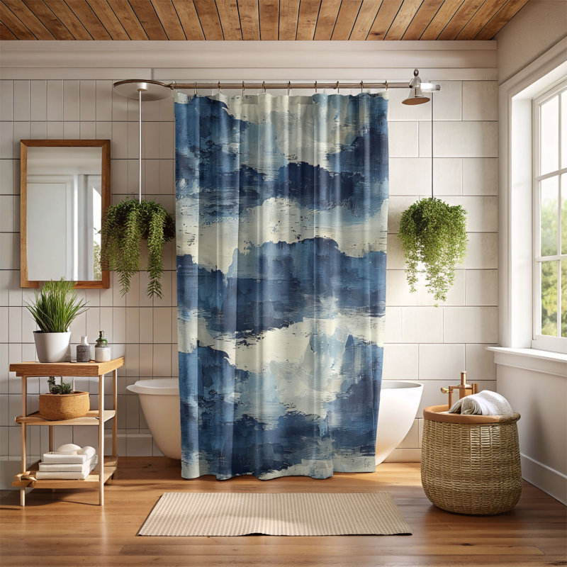 Blue Shades - Rideau de douche Premium, H 74 po x l 71 po