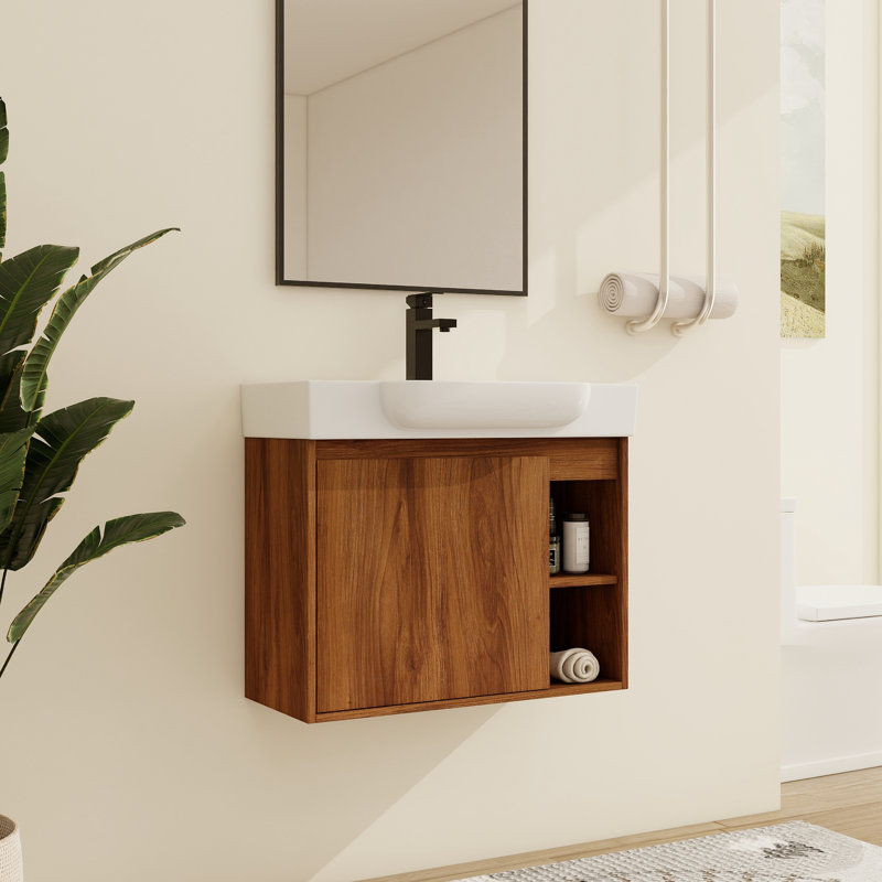 Meuble-lavabo mural simple 28 po avec comptoir en céramique Marnar, Brun ébène, 28"