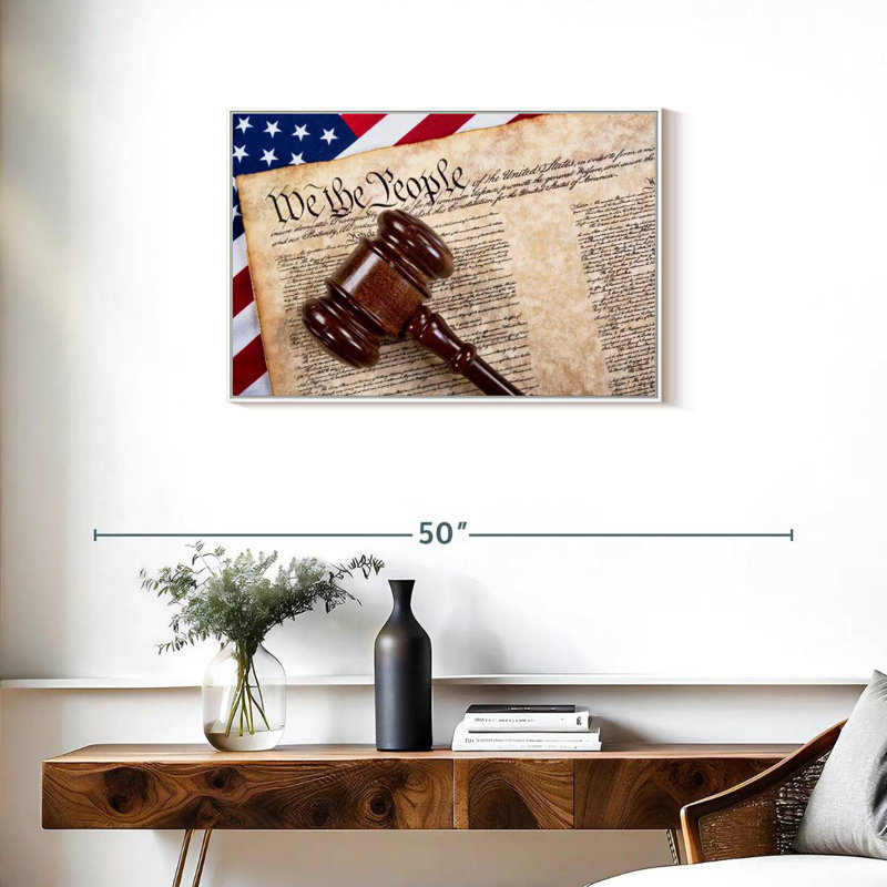 Constitution avec marteau en bois, Cadre flottant blanc, 31 po x 21 po