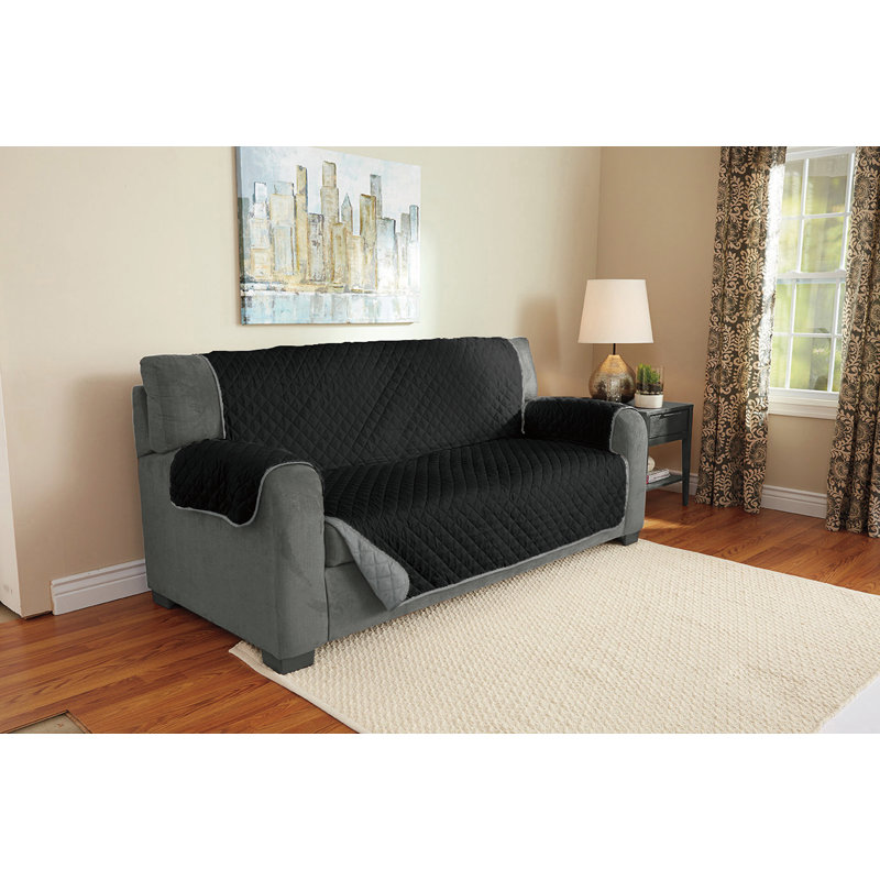 Housse pour canapé à coussins en T, Gris / noir