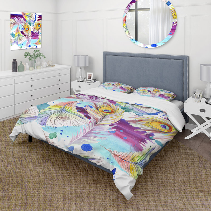 Ensemble de housse de couette bohémien Bright and Colorful Boho Feathers I - Microfibre polyester