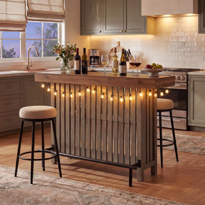 Table de chevet 3 en 1, table à hauteur de comptoir et table de bar avec rangement pour le vin, table à vin moderne avec repose-pieds et support à vin à 2 niveaux, convient pour la salle à manger, la cuisine et le bar à la maison.
