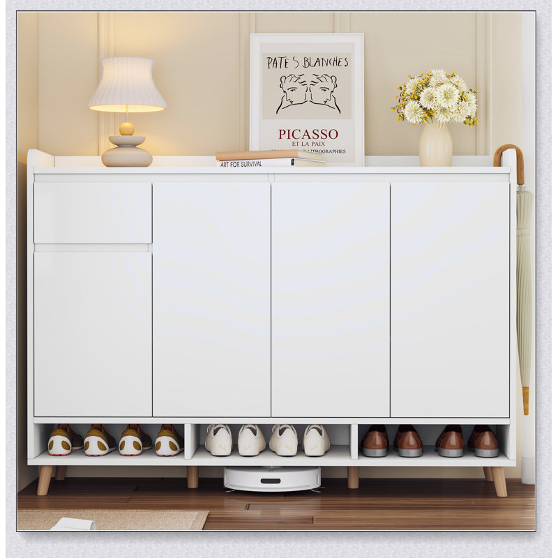 Sleek and Contemporary Shoe Cabinet with Adjustable Shelves, Minimalist Home Organizer, White